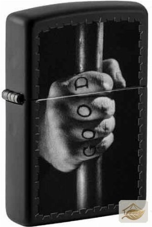 Zippo Good Evil, Faust-Tattoo-Motiv beidseitig in Schwarz