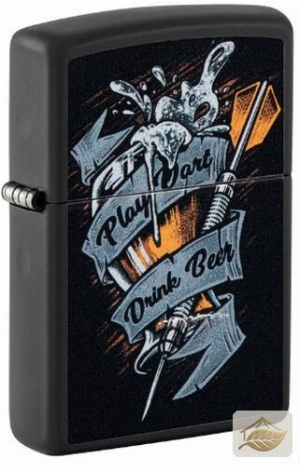 Zippo Feuerzeug Dartpfeil & Bierglas, Schwarz Matt