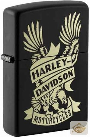 Zippo Harley Davidson Eagle, gelasertes Adler-Logo in Schwarz Matt