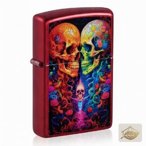 Zippo Doppel-Totenkopf, Benzinfeuerzeug Candy Apple Red