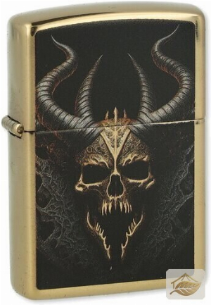 Zippo Totenkopf mit Hörnern, Benzinfeuerzeug Schwarz/Gold