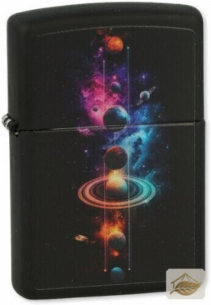 Zippo bunte Planeten, Sonnensystem-Motiv auf Schwarz