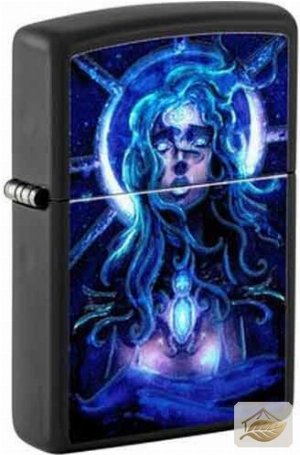 Zippo Star Girl, Schwarzlicht-Motiv in Schwarz Matt und Blau