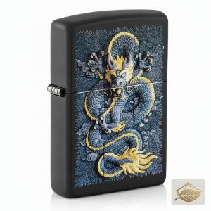 Zippo Stone Dragon, Benzinfeuerzeug Grau/Schwarz Matt