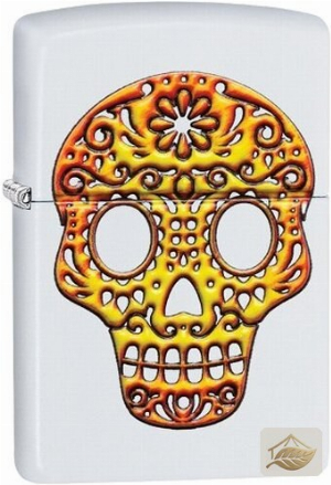 Zippo Sugar Skull Feuerzeug, White Matte mit Orange