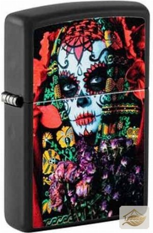 Zippo Sugar Skull Woman, Schwarz Matt mit UV-Effekt
