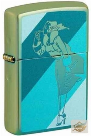Zippo Windy Teal poliert, Motiv Frau im Wind