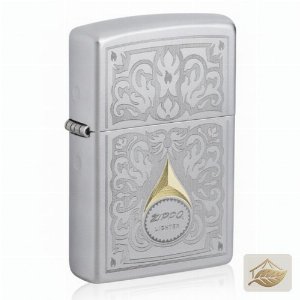 Zippo Feuerzeug Satin Chrome mit Vintage-Rankengravur