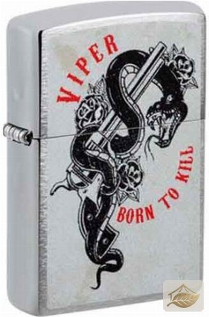 Zippo Viper Revolver, Schlangen-Motiv auf gebürstetem Chrom