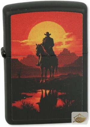 Zippo Cowboy-Sonnenuntergang Benzinfeuerzeug, Schwarz Matt