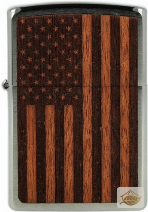 Zippo Woodchuck Feuerzeug US-Flagge, Chrom/Braun