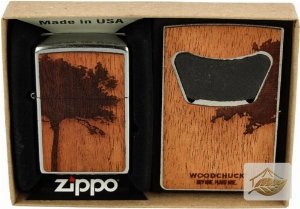 Zippo Woodchuck Geschenkset mit Flaschenöffner, Chrom/Braun