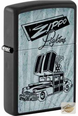 Zippo Car Feuerzeug, Schwarz Matt mit Blau-Akzent