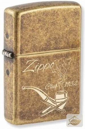 Zippo Antique Brass Pipe, Motiv rauchende Tabakpfeife