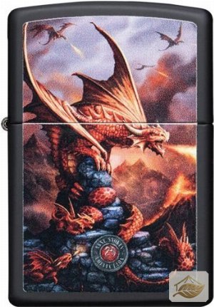 Zippo Anne Stokes Feuerzeug Dragon Fire, Schwarz Matt