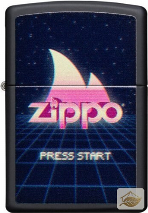 Zippo Feuerzeug mit Press-Start-Button-Motiv, Schwarz