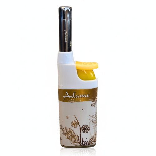Adamo Mini-Stabfeuerzeug Winteredition – Weiß/Gold (Schneeflocken-Design)