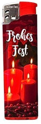 Gasfeuerzeug Weihnachtskerzen-Motiv Rot – Festliche Christmas-Edition