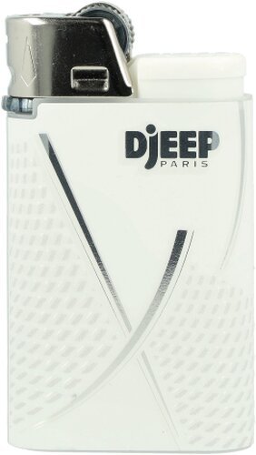Djeep Paris World X White Gasfeuerzeug Nr. 3 – Silber/Weiß mit Streifenmotiv