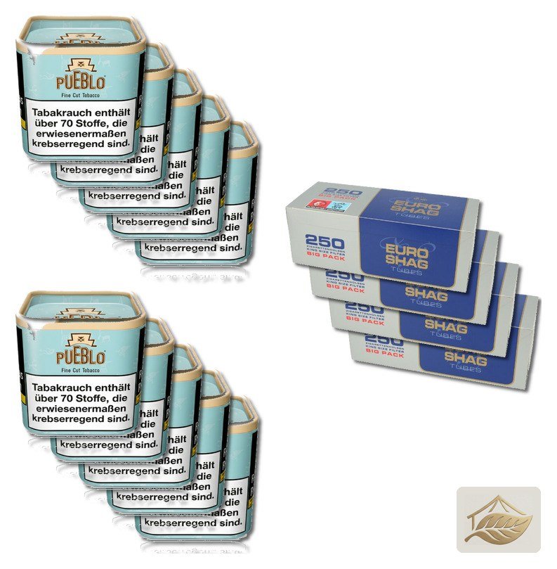 Pueblo Blue Virginia-Tabak Set mit Euro Shag Hülsen