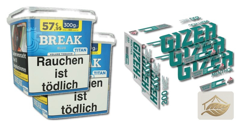 Break Blau Titan Volumentabak-Set mit Gizeh Menthol Hülsen