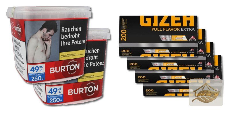 Burton Rot XXXL Volumentabak mit Gizeh Full Flavor Hülsen