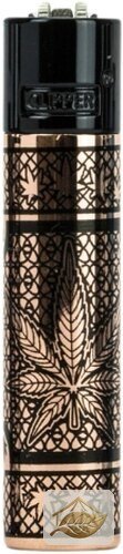 Clipper Metallfeuerzeug Good Grass, Bronzefarben mit Hanfblatt
