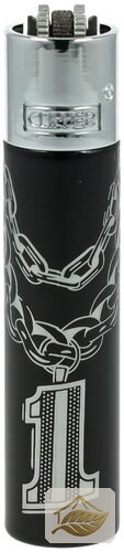 Clipper Feuerzeug mit Metallkette, Silber/Schwarz