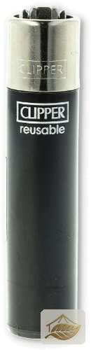 Clipper Gasfeuerzeug Solid Branded, Schwarz mit Silberkappe