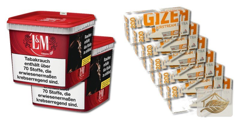 L&M Rot Volumentabak-Set mit Gizeh Airstream Extra Hülsen