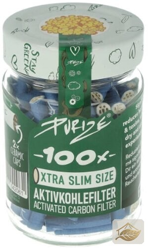 Purize Aktivkohlefilter Blau 6 mm im Glasgefäß