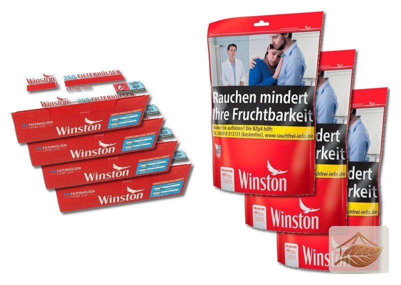 Winston Rot Volumentabak-Beutel mit Extra Hülsen