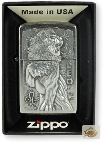 Zippo Street Chrome Feuerzeug, Sternzeichen Löwe (Leo)