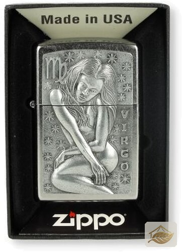 Zippo Street Chrome, Sternzeichen-Plakette Jungfrau (Virgo)