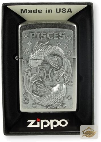 Zippo Feuerzeug Street Chrome mit Fische-Plakette (Pisces)