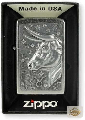Zippo Street Chrome Benzinfeuerzeug, Stier-Motiv (Taurus)