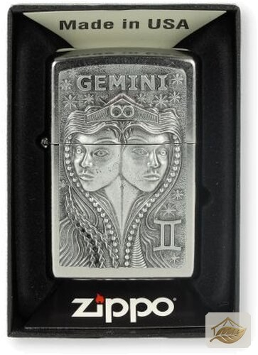 Zippo Benzinfeuerzeug Street Chrome, Zwillinge-Plakette (Gemini)
