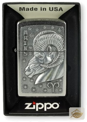 Zippo Street Chrome, Plakette Widder (Aries)