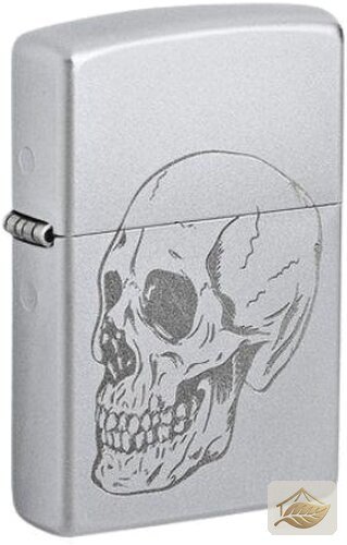 Zippo Totenkopf-Gravur, satinierte Chromoberfläche