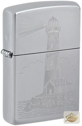 Zippo Leuchtturm-Gravur, Polish Chrome Outdoor Feuerzeug