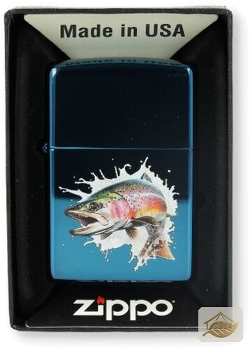 Zippo Feuerzeug mit springendem Fisch, High Polish Blue