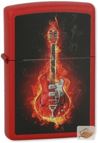 Zippo E-Gitarre in Flammen, Schwarz mit Rot und Orange