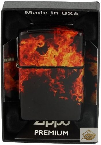 Zippo Color 540° Lagerfeuer-Design, Tumbled Brass Schwarz Orange