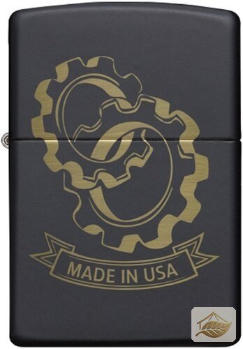 Zippo Feuerzeug Zahnräder-Gravur, Schwarz Matt