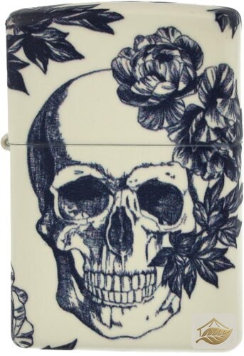 Zippo Floral Skull Feuerzeug, Weiß mit grünem Leuchteffekt