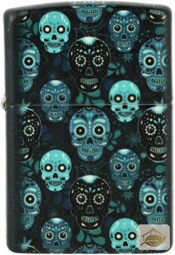 Zippo Sugar Skulls Feuerzeug, leuchtet blau im Dunkeln