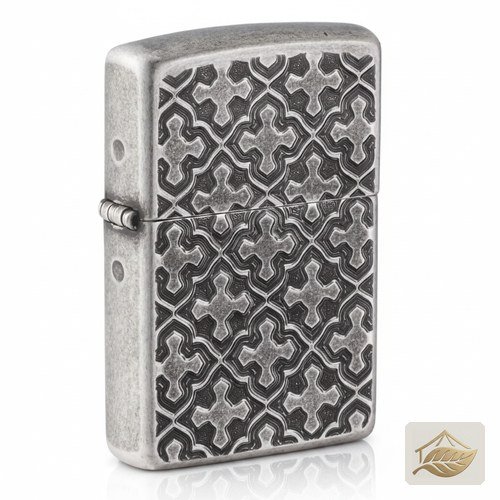 Zippo Armor Case Feuerzeug Kreuzmuster, Silber Antik
