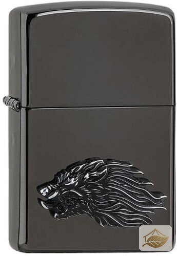 Zippo Hochglanz Schwarz, Emblem Werwolf