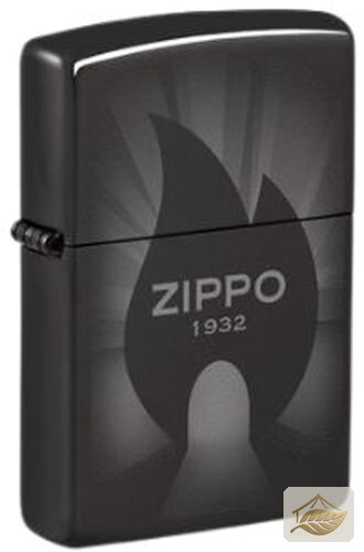 Zippo Hochglanz Schwarz Feuerzeug mit Zippo-1932-Motiv