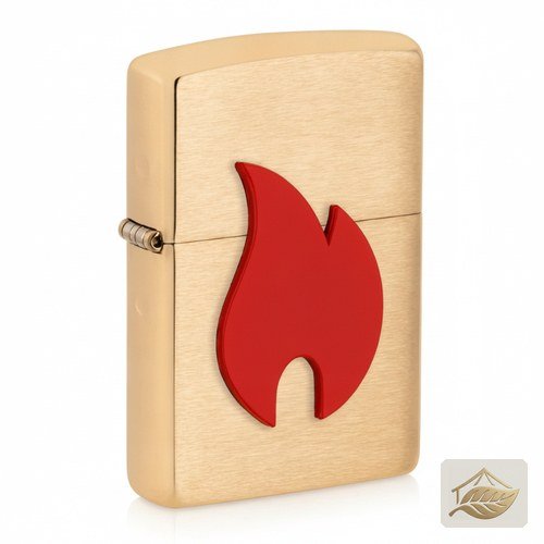 Zippo Feuerzeug Rotes Flammen-Emblem, Messing gebürstet